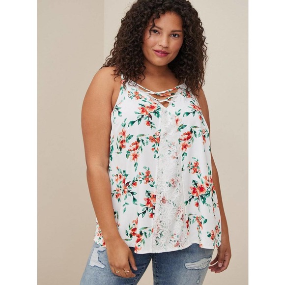 torrid Tops - NWT Torrid Floral Georgette Cami Tank White Strappy Top Shirt PIus Size: 6X (30)
